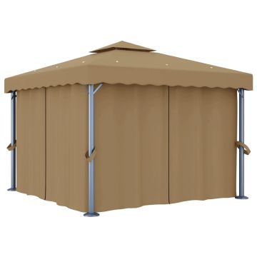 vidaXL Pavėsinė su užuolaidomis, taupe spalvos, 3x3m, aliuminis