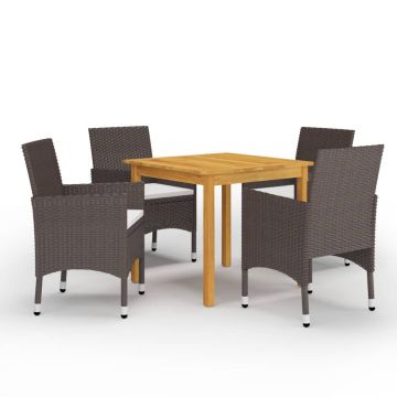 vidaXL Sodo valgomojo komplektas, 5 dalių, rudas (147875+310565)