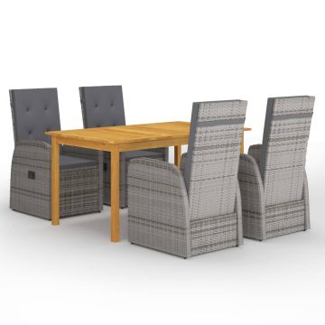vidaXL Sodo valgomojo komplektas, 5 dalių, pilkas (147876+2x47676)