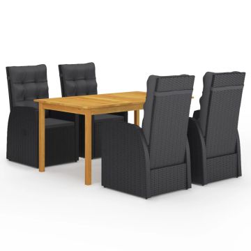 vidaXL Sodo valgomojo komplektas, 5 dalių, juodas (147876+2x46065)
