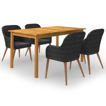 vidaXL Sodo valgomojo komplektas, 5 dalių, juodas (147876+2x44153)