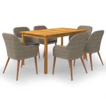 vidaXL Sodo valgomojo komplektas, 7 dalių, rudas (147876+3x44156)