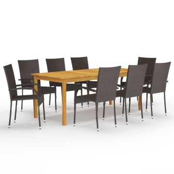 vidaXL Sodo valgomojo komplektas, 9 dalių, rudas (147877+2x310083)