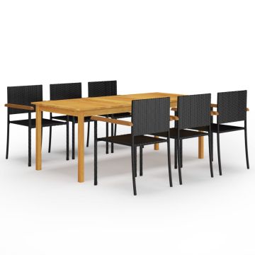 vidaXL Sodo valgomojo komplektas, 7 dalių, juodas (147877+3x43937)