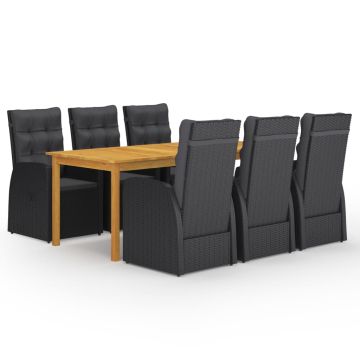 vidaXL Sodo valgomojo komplektas, 7 dalių, juodas (147877+3x46065)