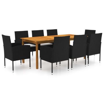 vidaXL Sodo valgomojo komplektas, 9 dalių, juodas (147877+2x313125)