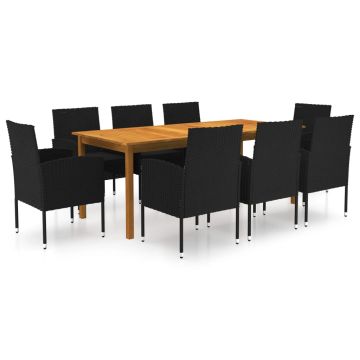 vidaXL Sodo valgomojo komplektas, 9 dalių, juodas (147877+2x313127)