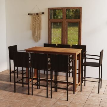 vidaXL Sodo baro baldų komplektas, 9 dalių, rudas (246665+2x313454)