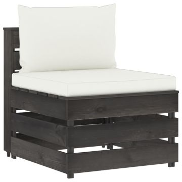 vidaXL Modulinė vidurinė sofos dalis su pagalvėlėmis, mediena