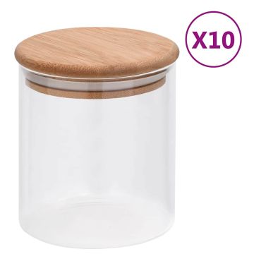 vidaXL Stikliniai indai su kamštiniais dangteliais, 10vnt., 600ml