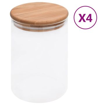 vidaXL Stikliniai indai su kamštiniais dangteliais, 4vnt., 800ml