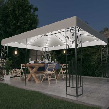 vidaXL Pavėsinė su lemputėmis LED ir dvigubu stogu, baltos, 3x4m