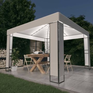 vidaXL Pavėsinė su lemputėmis LED ir dvigubu stogu, baltos, 3x3m