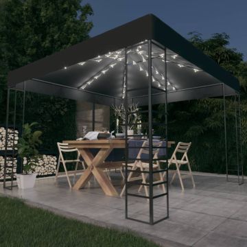 vidaXL Sodo pavėsinė su lempučių girliandomis LED, antracito, 3x3m