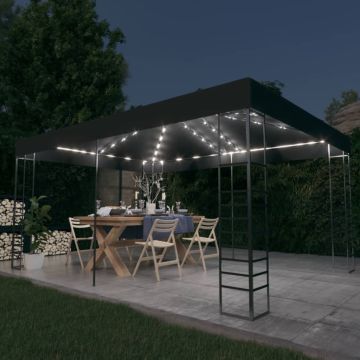 vidaXL Pavėsinė su lemputėmis LED, antracito, 3x4m