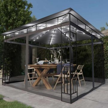 vidaXL Pavėsinė su tinkleliu nuo vabzdžių ir lemputėmis LED, antracito