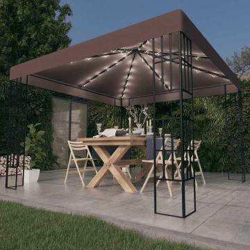 vidaXL Pavėsinė su lempučių girliandomis LED, taupe, 3x3m