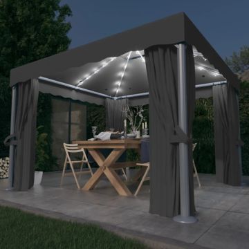 vidaXL Pavėsinė su lemputėmis ir užuolaidomis LED, antracito, 3x3m