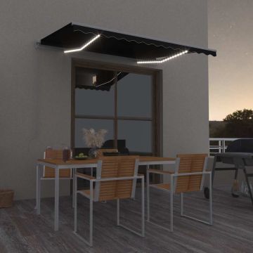 vidaXL Rankiniu būdu ištraukiama markizė su LED, antracito, 300x250cm