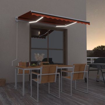 vidaXL Markizė su LED/vėjo jutikliu, oranžinė/ruda, 300x250cm