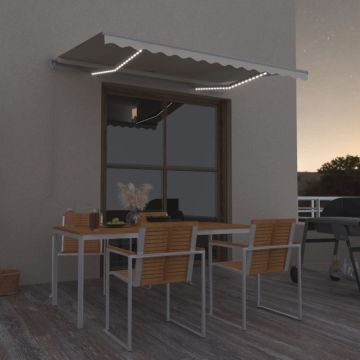 vidaXL Rankiniu būdu ištraukiama markizė su LED, kreminė, 350x250cm