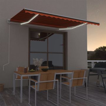 vidaXL Markizė su LED/vėjo jutikliu, oranžinė/ruda, 400x300cm