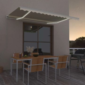 vidaXL Rankiniu būdu ištraukiama markizė su LED, kreminė, 450x300cm