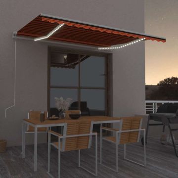 vidaXL Markizė su LED/vėjo jutikliu, oranžinė/ruda, 450x300cm