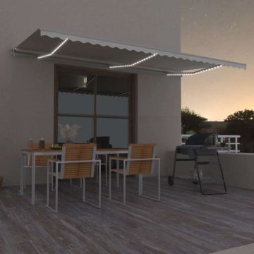 vidaXL Automatinė markizė su LED/vėjo jutikliu, kreminė, 600x300cm