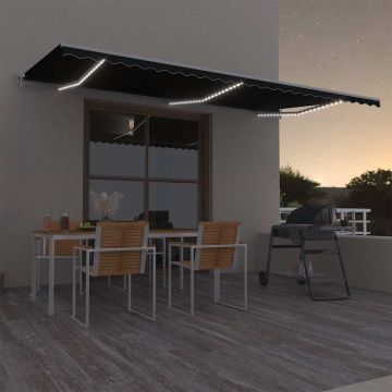 vidaXL Automatinė markizė su LED/vėjo jutikliu, antracito, 600x300cm