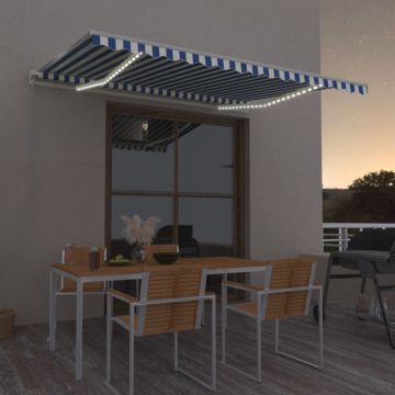 vidaXL Rankiniu būdu ištraukiama markizė, mėlyna ir balta, 400x350cm