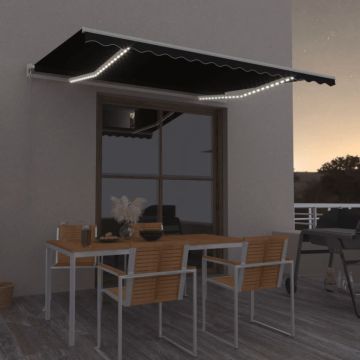 vidaXL Rankiniu būdu ištraukiama markizė su LED, antracito, 450x350cm