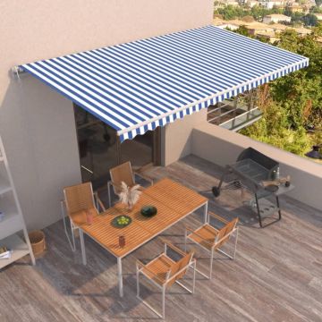 vidaXL Automatinė ištraukiama markizė, mėlyna/balta, 600x350cm