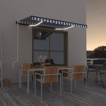 vidaXL Markizė su LED/vėjo jutikliu, mėlyna/balta, 300x250cm