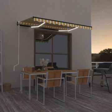vidaXL Markizė su LED/vėjo jutikliu, geltona/balta, 350x250cm
