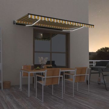 vidaXL Markizė su LED/vėjo jutikliu, geltona/balta, 450x300cm