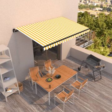 vidaXL Rankiniu būdu ištraukiama markizė, geltona ir balta, 450x350cm