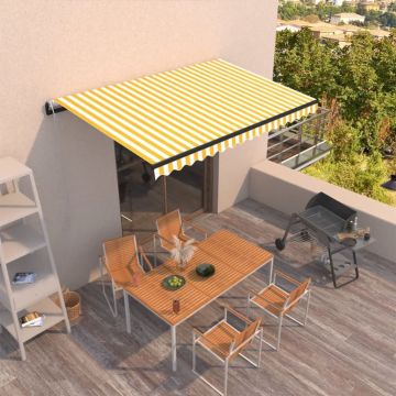 vidaXL Automatinė ištraukiama markizė, geltona ir balta, 450x350cm