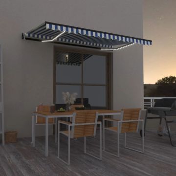 vidaXL Markizė su LED/vėjo jutikliu, mėlyna/balta, 450x350cm