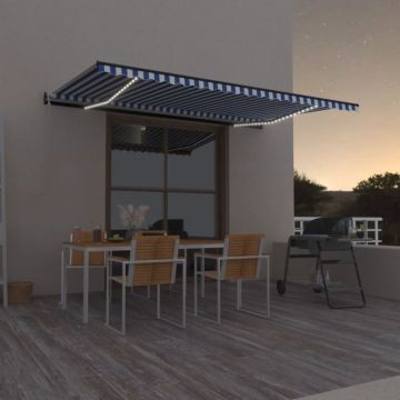 vidaXL Markizė su LED/vėjo jutikliu, mėlyna/balta, 500x350cm