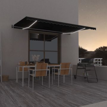 vidaXL Automatinė markizė su LED/vėjo jutikliu, antracito, 500x350cm