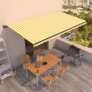 vidaXL Automatinė ištraukiama markizė, geltona ir balta, 600x350cm