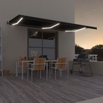 vidaXL Automatinė markizė su LED/vėjo jutikliu, antracito, 600x350cm