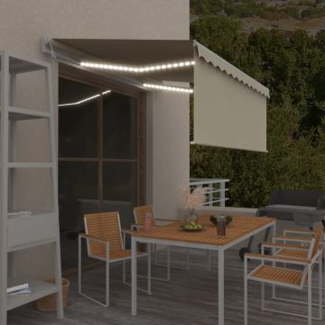 vidaXL Markizė su uždanga/LED/vėjo jutikliu, kreminė, 3x2,5m