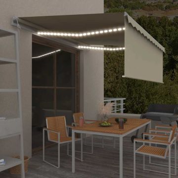 vidaXL Automatinė markizė su uždanga/LED/vėjo jutikliu, kreminė, 4x3m