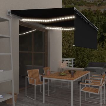 vidaXL Markizė su uždanga/LED/vėjo jutikliu, antracito, 4x3m