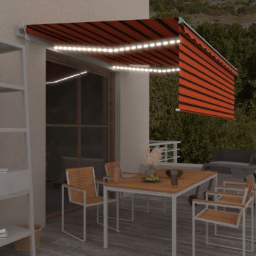 vidaXL Markizė su uždanga/LED/vėjo jutikliu, oranžinė/ruda, 4x3m