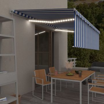 vidaXL Rankiniu būdu ištraukiama markizė, mėlyna ir balta, 5x3m
