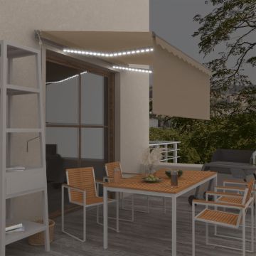 vidaXL Markizė su uždanga/LED/vėjo jutikliu, kreminė, 3x2,5m