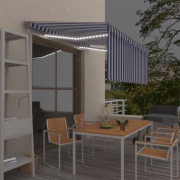 vidaXL Markizė su uždanga/LED/vėjo jutikliu, mėlyna/balta, 3,5x2,5m